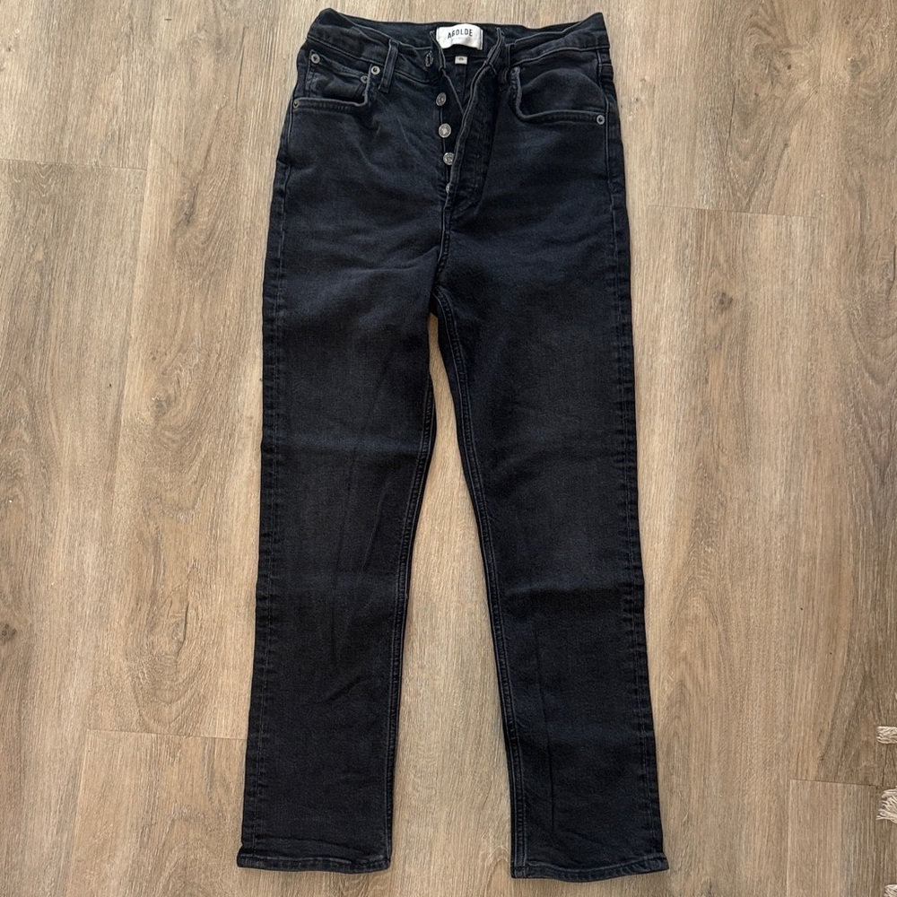 Agolde Black High-Rise Button-Fly Slim Jeans